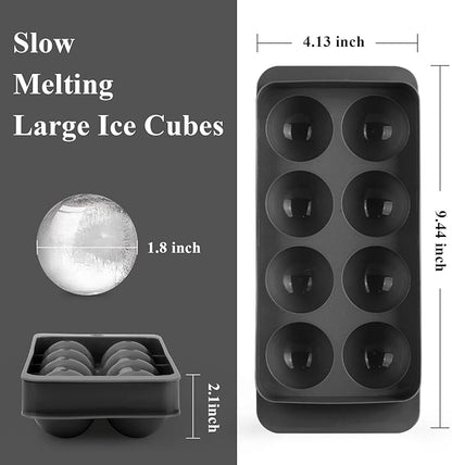 Round Ice Cube Mold,8 PCS x 1.8 in Whiskey Ice Cubes,Circle Ice Cube Tray with Lid,Large Ice Ball Maker Mold Sphere Ice Cube,Large Ice Cube Molds for Cocktails,Coffee(Round Ice Cube Mold,Black