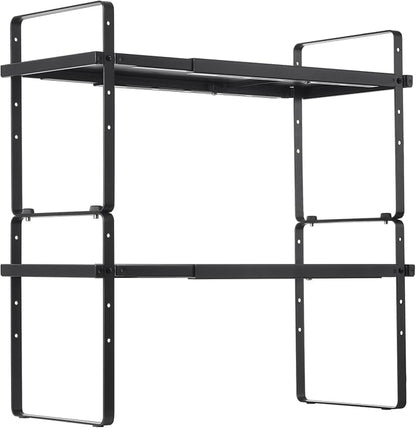 VEVOR Adjustable Kitchen Cabinet Shelf Organizer, Expandable 2 Tier Cabinet Shelf, Stackable Countertop Organizers and Storage Risers, Pantry for Kitchen Bathroom Office, Black