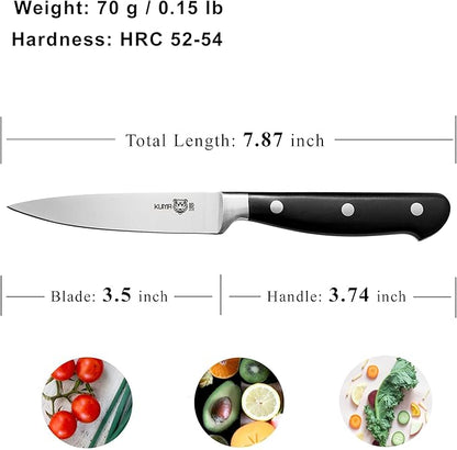 KUMA Paring Knife - 3.5 Inch Pro Bolster Japanese Profile Kitchen Knife For Detailing With Ease - Stainless Steel Vegetable & Fruit Knife With Ergonomic Design