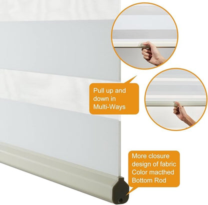 Persilux Zebra Blinds Cordless, Zebra Roller Shades for Windows (34.5" W x 64" H, Cream) Light Filtering Day and Night Window Drapes Sheer Shades for Home, Bedroom and Sliding Door Easy to Install