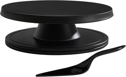 Cake Stand, 12'' Rotating Cake Turntable Revolving Cake Spinner Stand Cake Decorating Kit Display Stand Bamboo Fiber Turns Smoothly Painting Turn Table Stand for Pastries, Cupcakes(Black, L)