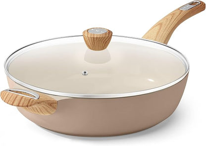 SENSARTE Ceramic Nonstick Frying Pan Skillet with Lid, 12 Inch Large Deep Frying Pan, 5 QT Saute Pan, Induction Pan, Healthy Non Toxic Cooking Pan with Helper Handle, PFOA PFAS PTFE Free