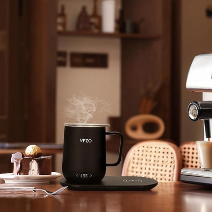 Temperature Control Smart Mug, Self Heating Coffee Mug LED Display, 180 Min Battery Life - Hot up to 149℉ Fast Wireless Charger Base Improved Design coffee serving sets mug(12oz, Black)