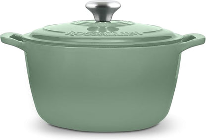 Signature Enameled Cast Iron Dutch Oven, Non-Stick Serving Pot with Tight Fitting Lid for Perfect Roasting, Baking, Sauteing, and Bread Making | 10Q (9.5L) - Sage