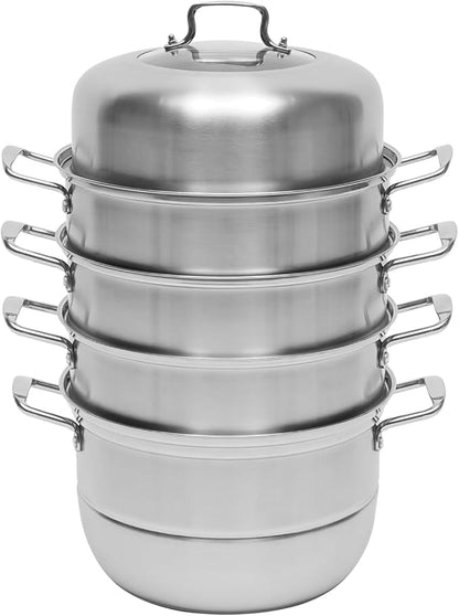 5-Layer Steamer Stackable Steam Cooker, 304 Stainless Steel Steamer with Stackable Pan and Lid, 23.6inch Multi Tier Cookware Pot for Cooking Dumplings, Steamed Buns