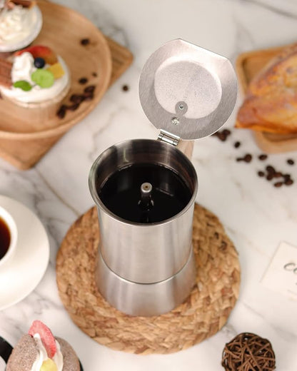 Sivaphe Stainless Steel Stovetop Espresso Coffee Maker, 6cups Espresso pot, 300ml Moka Campaing Coffee Pot, Induction Italian Mocha Pot with Step-by-step Instructions(1 Cup=50ml)