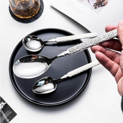 Thickened Stainless Steel Dinner Spoons with Hammered Edge,Serving Spoon Set,Heavy Table Spoons for Dinner, Party Wedding,Set of 4