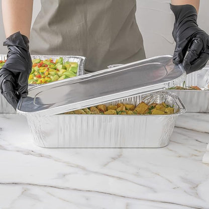 Restaurantware-LIDS ONLY: Foil Lux Foil Pan Lids Pack of 25 Oven-Ready Aluminium Tray Covers - Pans Sold Separately, Fits 1/3 Third-Size Steam Table, Foldable Edges, Freezable, Silver, Disposable