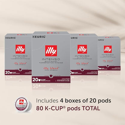 Illy Coffee K Cups - Pods For Keurig Machines – Intenso Dark Roast – Notes of Cocoa & Dried Fruit - Bold, Flavorful & Full-Bodied Flavor - No Preservatives – 20 Count, 4 Pack