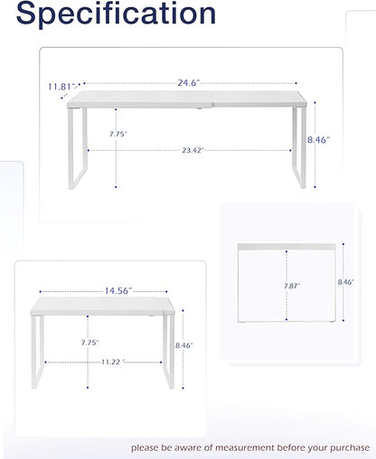 Nxconsu Cabinet Shelf Expandable Organizer Riser Rack for Kitchen Pantry Cupboard Under Sink Countertop Home Organization Extra Storage Space Saver Heavy Duty Metal Edgeless Design White Extra Large
