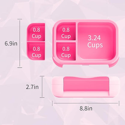 Prints Leak-Proof XL Lunch Box - Reusable 3-Compartment Containers Bento Box for meal Prepping;5-Cup Capacity for Adults & Ages 8+, BPA-Free, Dishwasher Safe (Pink - Rainbow Unicorns)