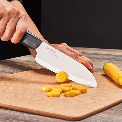 Kyocera’s Revolution 4-Piece Ceramic Knife Set: Ceramic Chef Knife For Your Cooking Needs, 7" Chef's Santoku, 5.5" Santoku, 4.5" Utility & 3" Paring Knives, Black/White