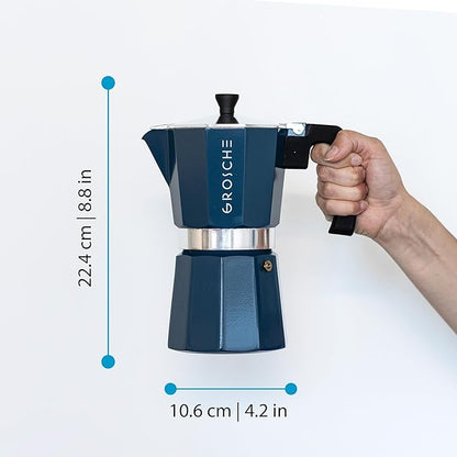 GROSCHE Milano Stovetop Espresso Maker Moka Pot 9 Espresso Cup, 15.2 oz, Blue. Stove top Coffee Maker Moka Italian Espresso greca Coffee Maker Brewer Percolator