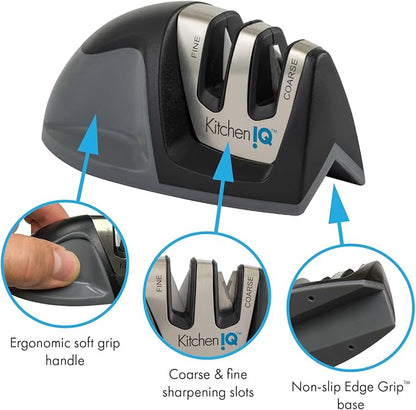 KitchenIQ 51420 | Edge Grip 2-Stage Knife Sharpener | Black – 3 Pack | Coarse & Fine Sharpeners | Compact for Easy Storage | Stable Non-Slip Base | Soft Grip Rubber Handle | Straight & Serrated Knives