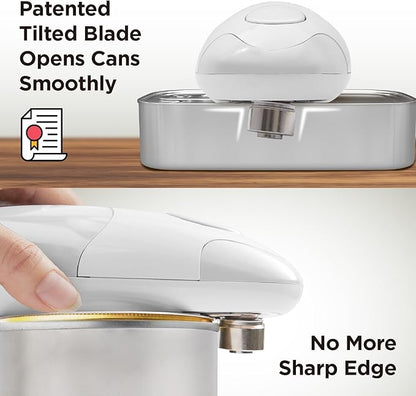 Kitchen Mama Auto Electric Can Opener: Open Your Cans with A Simple Press of Button - Automatic, Hands Free, Smooth Edge, Food-Safe, Battery Operated, YES YOU CAN (White)
