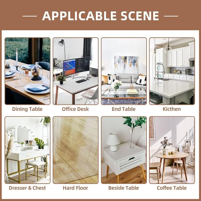Warmstar Clear Table Cover Protector 16 x 24 Inch,1.5mm Thick Plastic Table Cover Rectangle,PVC Clear Table Protector,Desk Protector Mat for Kitchen, Dresser, Writing Desk，Dining Room Table