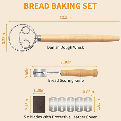 ALLTOP Danish Dough Whisk and Bread Lame Set - Dough Mixer and Bread Scoring Knife for Easy Mixing,Cuts - Essential Sourdough Making Tool for Novices & Expert Bakers