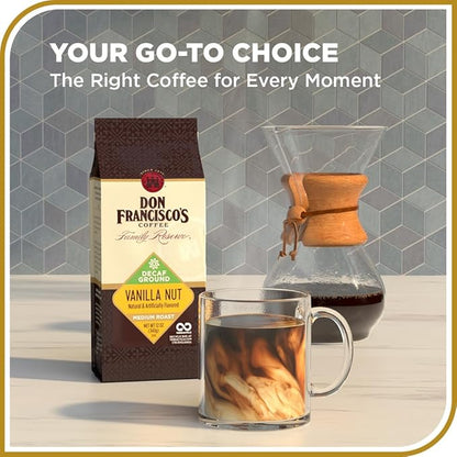 Don Francisco's Decaf Vanilla Nut Ground Coffee, Medium Roast – Flavored 100% Arabica, 3-Pack (12 oz Bags), Premium Coffee for Drip, Pour Over & French Press