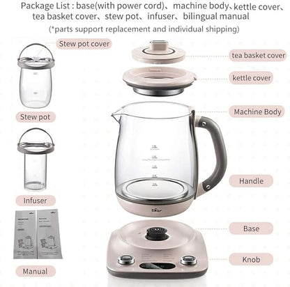 Bar 1.8L Health- Care Beverage Tea Maker and Kettle YSH-C18R1, Durable 316 Stainless Steel & Glass Brew Cooker Master,8-in-1 Programmable, 4 Range Temperature Warming Function, Pink