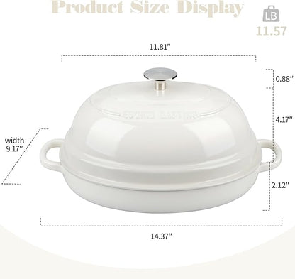 Enameled Oval Cast Iron Dutch Oven Pot with Lid, Bread Dutch Oven for Sourdough Bread Baking, 6QT, White