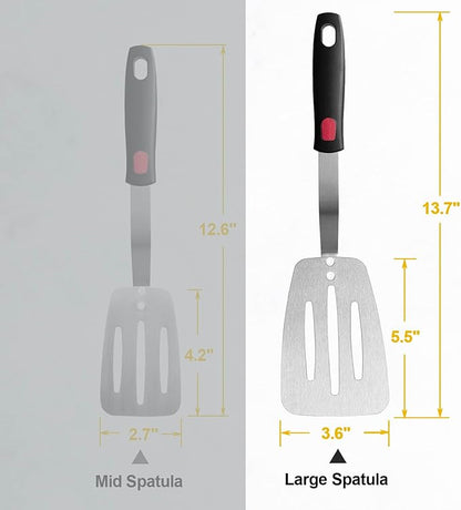 Stainless Steel Flexible Spatula Turner, Thin Slotted Metal Spatula for Cast Iron Skillet, Thin Blade and Heat Resistant Silicone Handle, Great for Egg, Cookie, Meat, Crep, Large