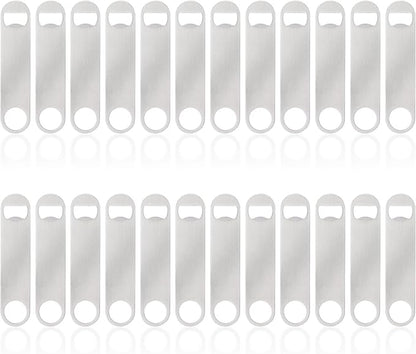 24 Pack Flat Beer Bottle Opener 5 inch Heavy Duty Stainless Steel Flat Bottle Opener Metal Beer Bottle Openers Silver Beer Openers for Bartender Kitchen Bar or Restaurant (Silver, 5 inch)