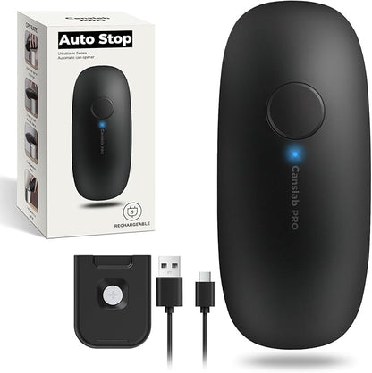 Canslab Ultrablade PRO Auto Stop Can Opener - Rechargeable Electric Can Opener for Kitchen for Seniors with Arthritis - One Touch Side Cut Opener, Smooth Edge, Handfree, Wall Mounted Small Size, Black