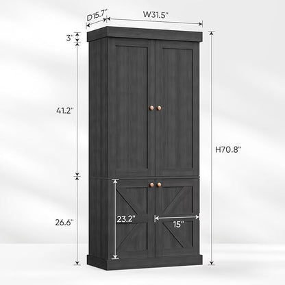 70.8" Tall Bookshelf with Doors, Farmhouse Modular Bookcase with 4-Tier Adjustable Shelves, Large Storage Cabinet for Home Office, Living Room, Black