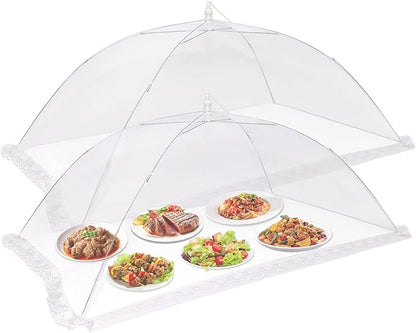 2 Pcs Extra Large Mesh Food Cover Tent（46"x20", 40"x24"）Umbrella Food Screen Covers for Outside Pop-up Mesh Reusable and Collapsible Food Nets for Parties Picnics Outdoor BBQs…