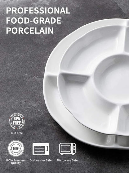 LAUCHUH Veggie Tray Set of 2, Porcelain Chip & Dip Serving Set Divided Serving Platter White Serving Tray for Party, Fruits, Veggies, Candy, Snack, Dessert, 12 inch