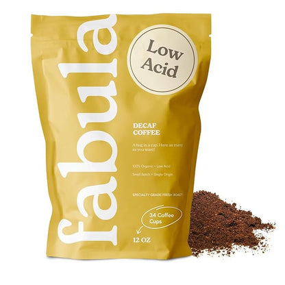 Fabula Coffee Decaf Dark Roast Freshly Ground - Organic - Low Acid - Single Origin - Non-GMO - Mold Free - 12 Ounces
