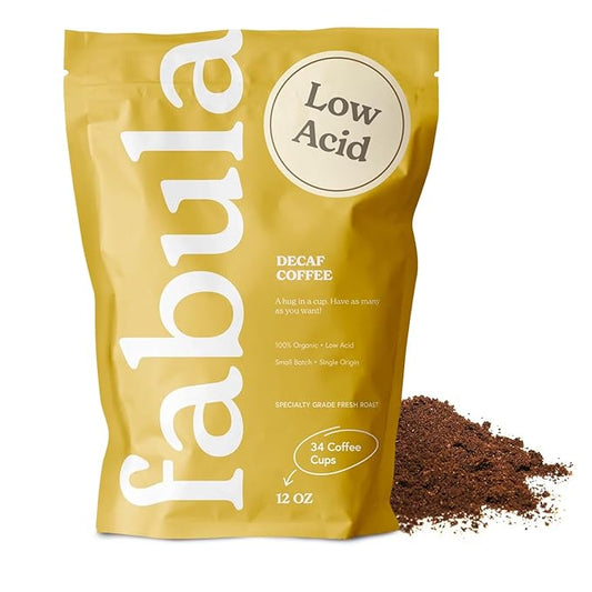 Fabula Coffee Decaf Dark Roast Freshly Ground - Organic - Low Acid - Single Origin - Non-GMO - Mold Free - 12 Ounces