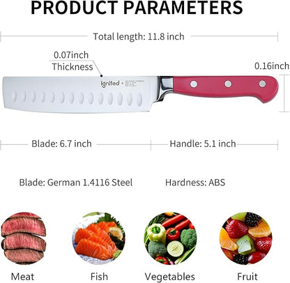 Nakiri Knife, 6.7 Inch, German High Carbon Steel, ABS Handle, Vibrant Colors, Cleaver, Gift Box