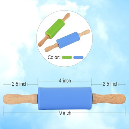 Mini Silicone Rolling Pin for Kids, Non-stick Surface Wood Handle, 9 Inch 16 Pack