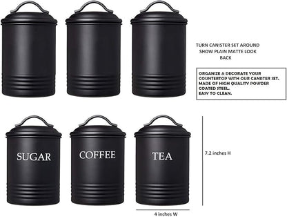 Kitchen Canister Set of 3 Sugar Coffee Tea with lids Food Storage, Black