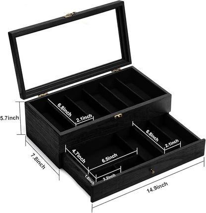 Knife Display Case, 2-Layer Pocket Knife Case Display & Storage Knives, Solid Wood Knife Case for Collections, Gift for Boyfriend Fathers Day Birthday Gifts(Black)
