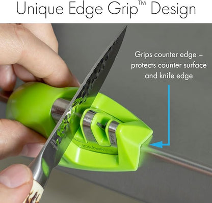 KitchenIQ 51422 | Edge Grip 2-Stage Knife Sharpener | Green – 3 Pack | Coarse & Fine Sharpener | Compact for Easy Storage | Stable Non-Slip Base | Soft Grip Rubber Handle | Straight & Serrated Knives