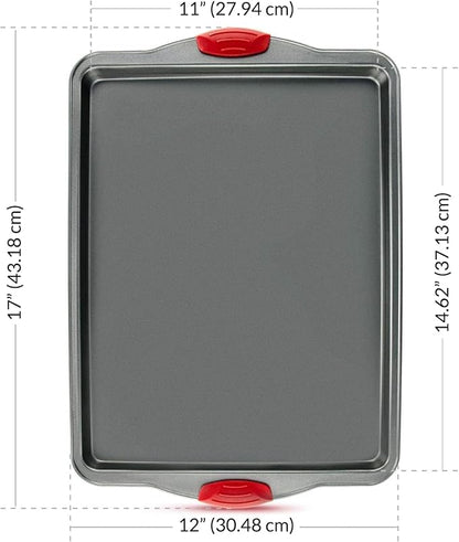 Premium Nonstick Baking Sheet Pans – Set of 3, Heavy-Gauge Carbon Steel, Warp, Dent, and Rust-Resistant – Gourmet Rimmed Half Cookie Sheet Trays, Non-Toxic for Exceptional Baking Performance