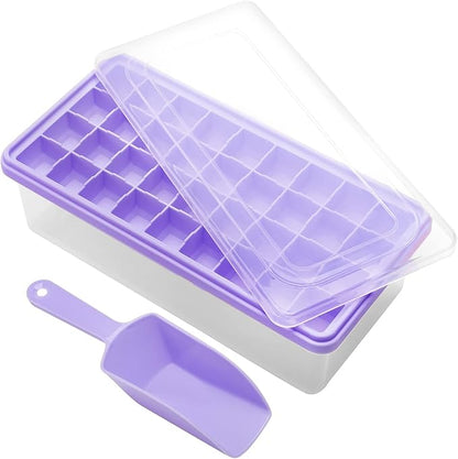 Silicone Ice Cube Tray with Leak-Proof Lid & Storage Bin for Freezer – BPA-Free 36-Piece Nugget Ice Molds, Spill-Resistant Cover & Ice Scoop Container Cover