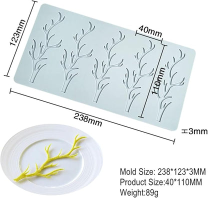 TUKE 3D Branch Silicone Tuile Fondant Molds for Baking, Polymer Clay, Sugar Craft - Hollow Candy Lace Design (9.52x4.92x0.12inch)