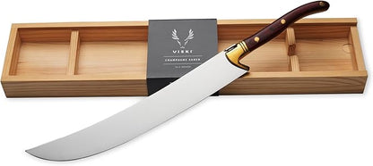 Viski Champagne Saber Sword in Wooden Box, Curved Stainless Steel Blade and Wood Handle, Elegant Home Bar Tool for Celebrations, Weddings, Parties, and Housewarming Gifts, Set of 1