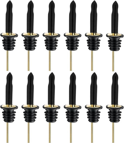 Pafusen 12 Pack Liquor Bottle Pourers, Liquor Pour Spout for Liquor Bottles, Stainless Steel Olive oil Dispenser Spout, Alcohol Pourer Spouts Dust Caps Long Covers, Gold
