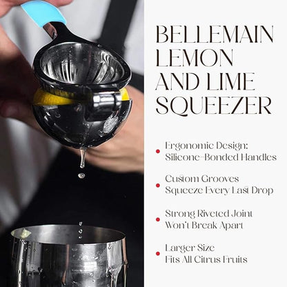 Bellemain Citrus Juicer | Metal Lemon Squeezer | Lime and Lemon Juicer Stainless Steel with Silicone Handles | Manual Juicer, Citrus Squeezer, Hand Held Juicer | Bar Juicer for Bartender (Light Blue)