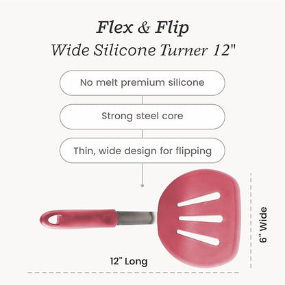 Starpack 'Flex & Flip' Flexible Silicone Turner Spatula (Wide) - High Heat Resistant Spatulas for Cooking Egg 600°F - Silicone Pancake Turner Spatula, LFGB Grade Non Stick Rubber Kitchen Utensils