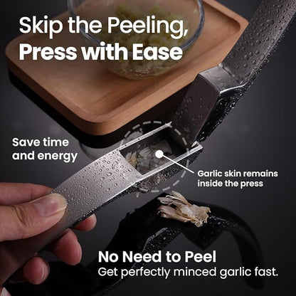 No Peeling Required Garlic Press Stainless Steel with Detachable Handle for Coarse Mincing - Premium Garlic Mincer Tool, Rust-Proof, Easy to Clean, Dishwasher Safe Garlic Crusher with 5-Year Warranty