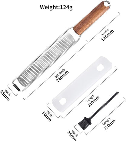 Lemon Zester & Cheese Grater Combo - Stainless Steel Grater for Parmesan, Wood Handle, Garlic, Ginger, Chocolate & Fruits - Perfect for Baking, Cooking & Garnishing