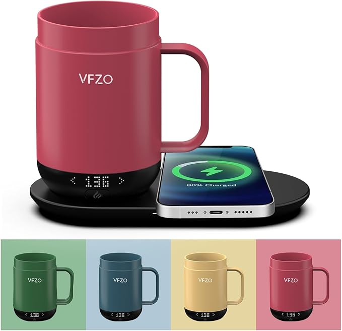 16Oz Temperature Control Smart Mug, Self Heating Coffee Mug LED Display, 180 Min Battery Life - Hot up to 149℉ Fast Wireless Charger Base Improved Design coffee serving sets mug(16oz, Dusty Rose)