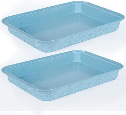 9x13 Baking Pan Set of 2, Nonstick 13 x 9 Cake Pan for Oven, Deep Rectangle Pan for Brownies, Lasagna, Roasting, Blue Carbon Steel Bakeware Gift
