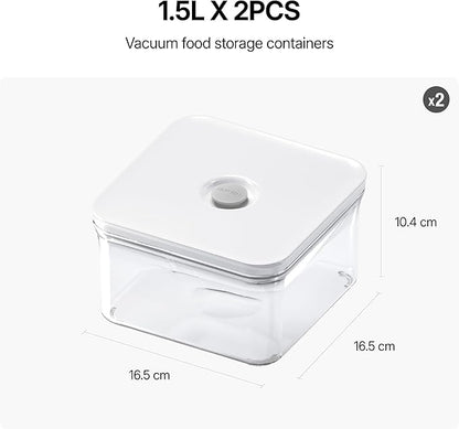 VAKUEN Premium Airtight Food Storage Containers, Square 2PC/Set(1.48qt/1.5Lx2pcs), Smart One-Click Seal Lid, No Hinges, 100% Leak Proof, BPA-FREE, Dishwasher, Freezer & Microwave Safe