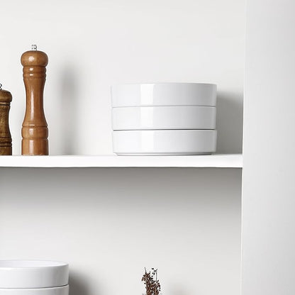 Stone Lain Celina Stoneware Bowl Set, 4-Piece Pasta Bowls for Kitchen, Ceramic Serving for Noodles, Fruit, Cereal, Dinner - Microwave & Dishwasher Safe, White